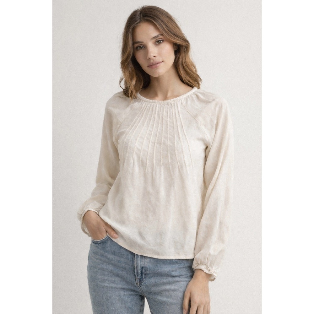 & Other Stories Blouse Women Size 4 Cream Pleated Boho Romantic Minimalist